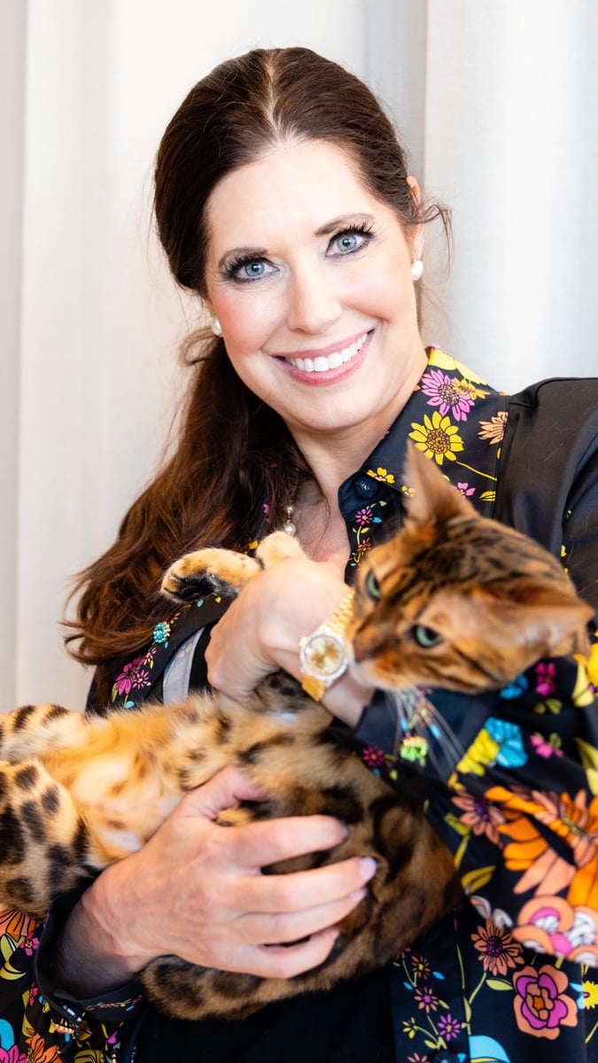 Interior designer Shayla Copas and her Bengal cat, Prada.