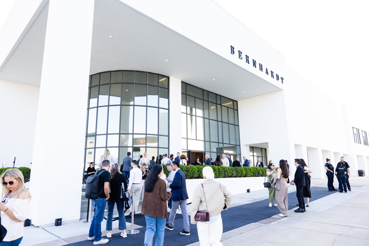 Partygoers outside Bernhardt's new showroom on Hamilton Street.